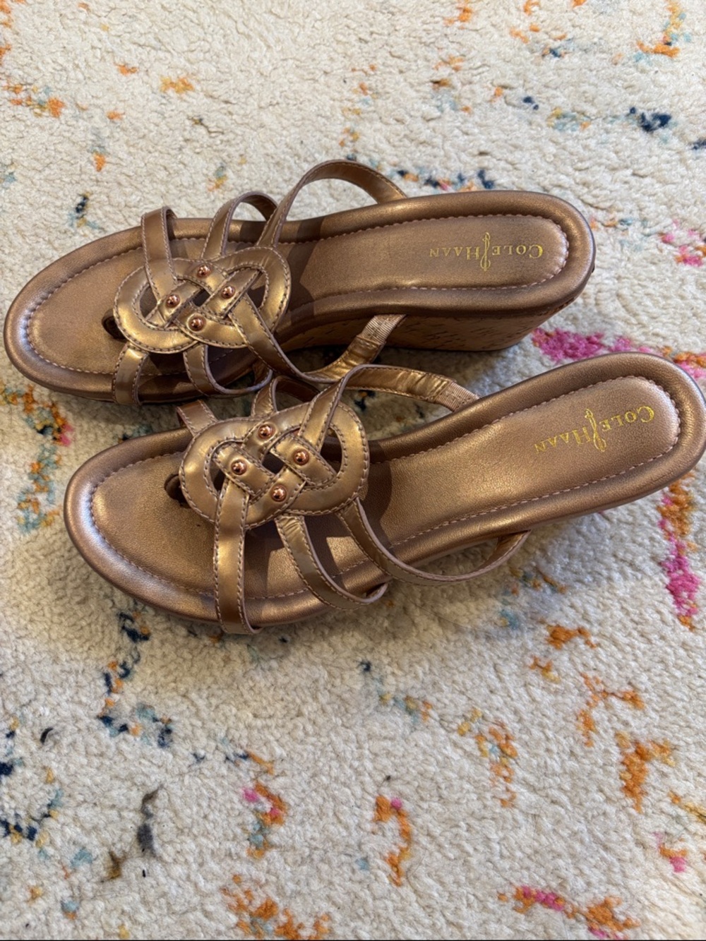 Cole Haan Bronze Metallic Wedge Sandals